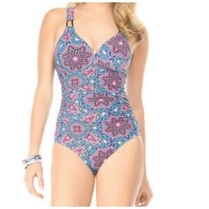 Assets by Spanx One Piece Swimsuit Size M Paisley Print Multicolor‎